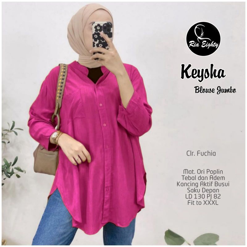 Keysha Kemeja Blouse Polos Fuchia Fanta Katun Poplin Ld 130 Oversize Jumbo Fit XXXXL By Ria