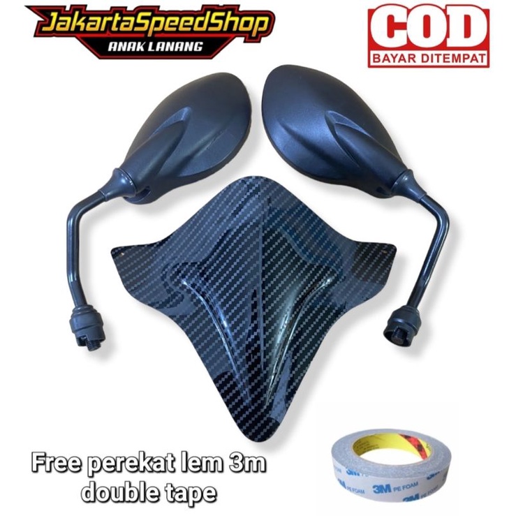 Paket kaca spion x1 plus visor carbon bahan akrilik pnp beat new esp plus perekat lem 3m double tape