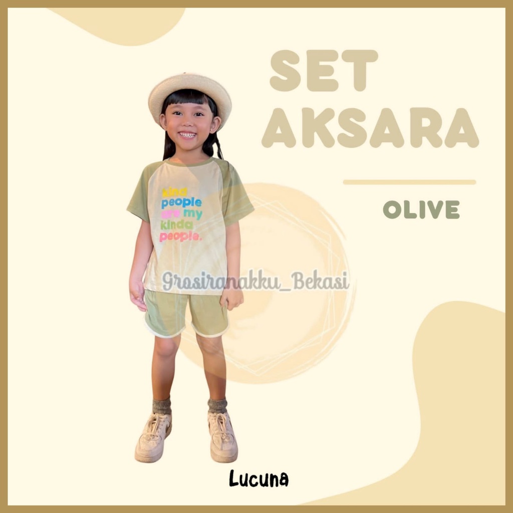 Setelan Anak Cewek Aksara Lucuna Warna Olive Size 1-5 THN