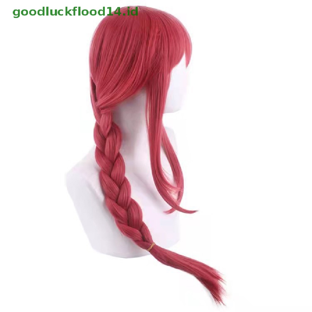 [GOOGFOUR] Wanita Makima Anime Rantai Man Cosplay Panjang Dikepang Lurus Rambut Sintetis Halloween Merah Bermain Peran Pesta Wig Aksesoris [TOP]