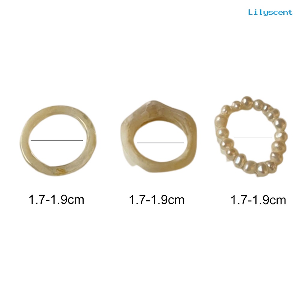 [LS]3Pcs /Set Cincin Jari Gaya Yang Berbeda Semua Pertandingan Sederhana Ramah Kulit Transparan Mutiara Imitasi Wanita Rings Untuk Pacaran