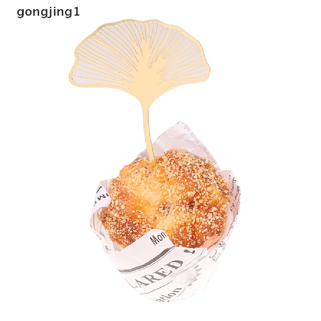 Ggg 1Pc Akrilik Gold Ginkgo Leaves Cake Topper Selamat Ulang Tahun Kue Insert Card ID