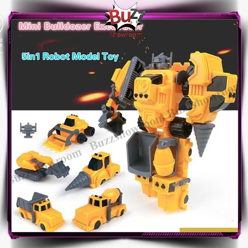 5in1 Deformation transform mainan mobil jadi robot Builder Five Fit Engineering
