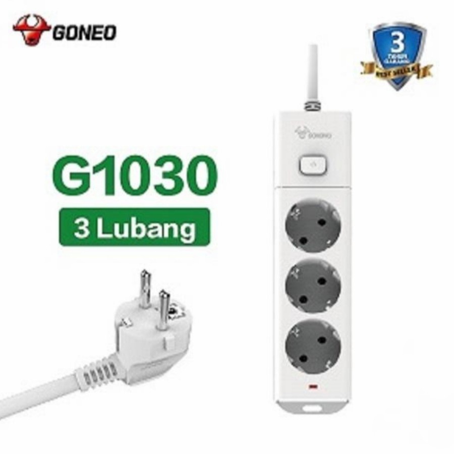 Gongniu Goneo Powerstrip 3 Colokan 1 Saklar G1030-30 kabel 3M