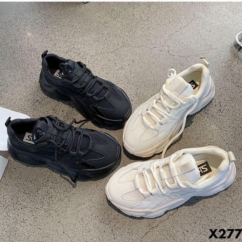 SEPATU SNEAKERS WANITA SOLE TINGGI ALA KOREAN HIGH SCHOOL STUDENT GAUL BAHAN PU IMPORT 277
