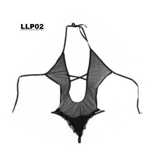 JT - PL017 Lingerie Set Erotic Impor Bodysuit Lingerie Wanita Bahan Lace Tipis Kerah V Neck Pandang Tanpa Lengan COD