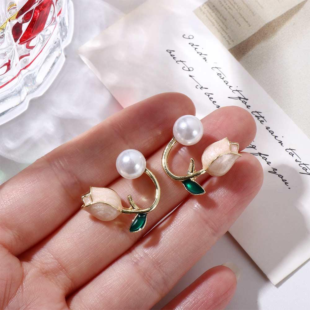 Needway Bunga Ear Studs Elegan Gaya Korea Gadis Hadiah Perhiasan Aksesoris Mutiara Imitasi Wanita Pearl Studs