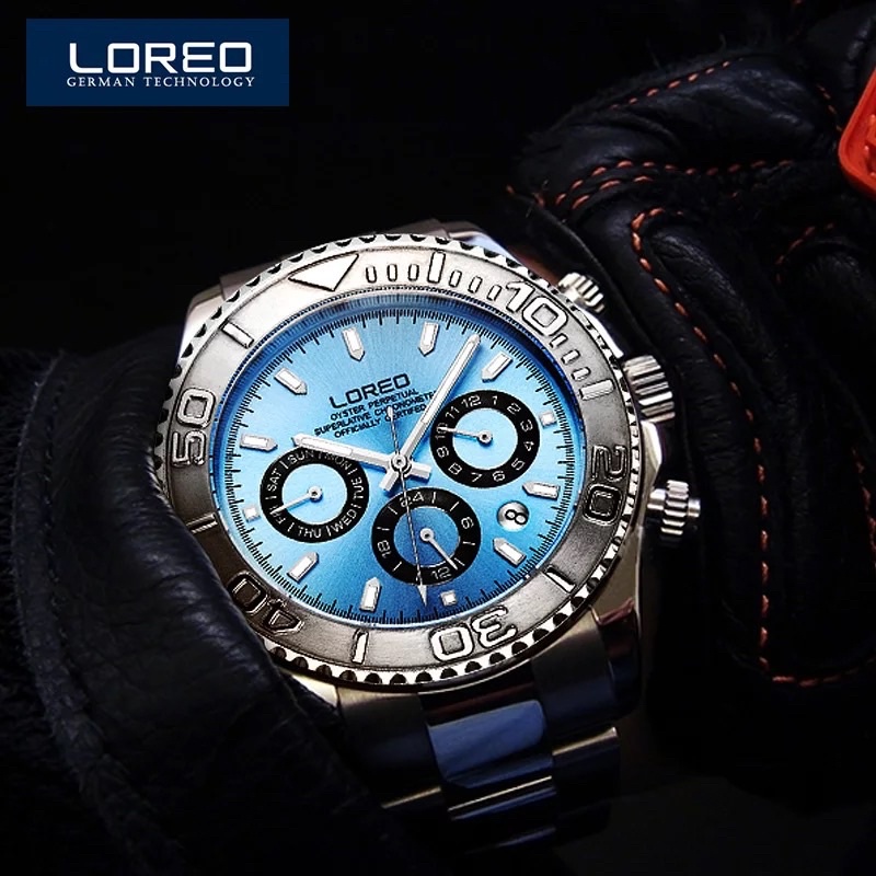 Loreo Daytona Explorer Ice Blue All Stainless Steel Automatic Homage