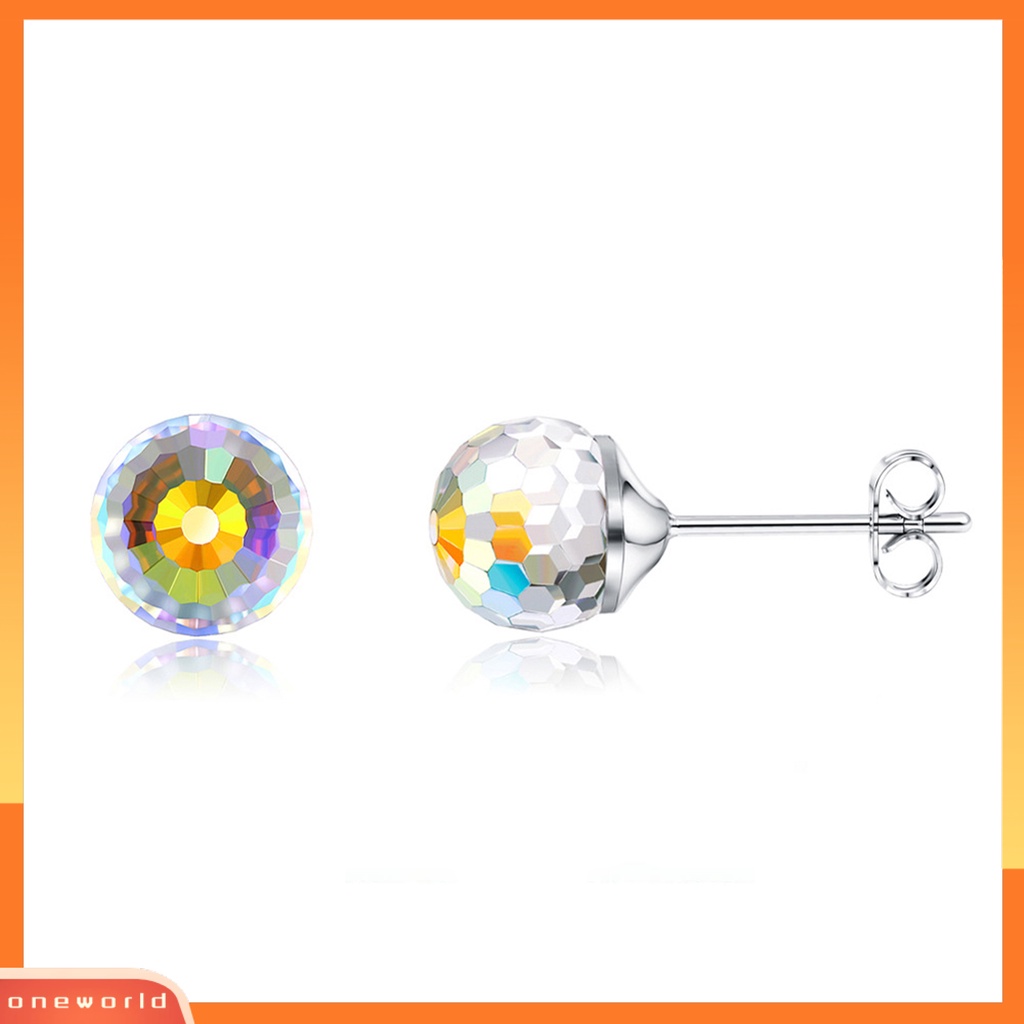 [WONE] Wanita Ear Studs Anti Tarnish Sterling Silver Anting Tusuk Kristal Imitasi Bulat Untuk Kehidupan Sehari-Hari