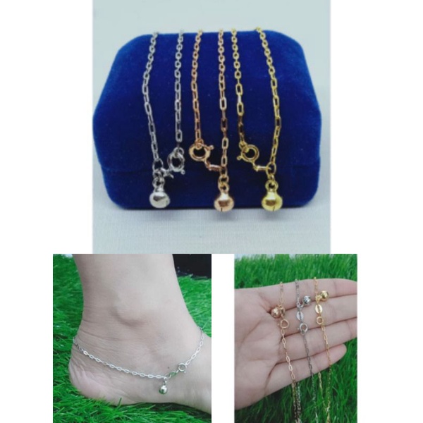 gelang perak asli silver 925 lapis emas/gelang kaki rantai mini paperclip+1bel/asli silver/fashion wanita