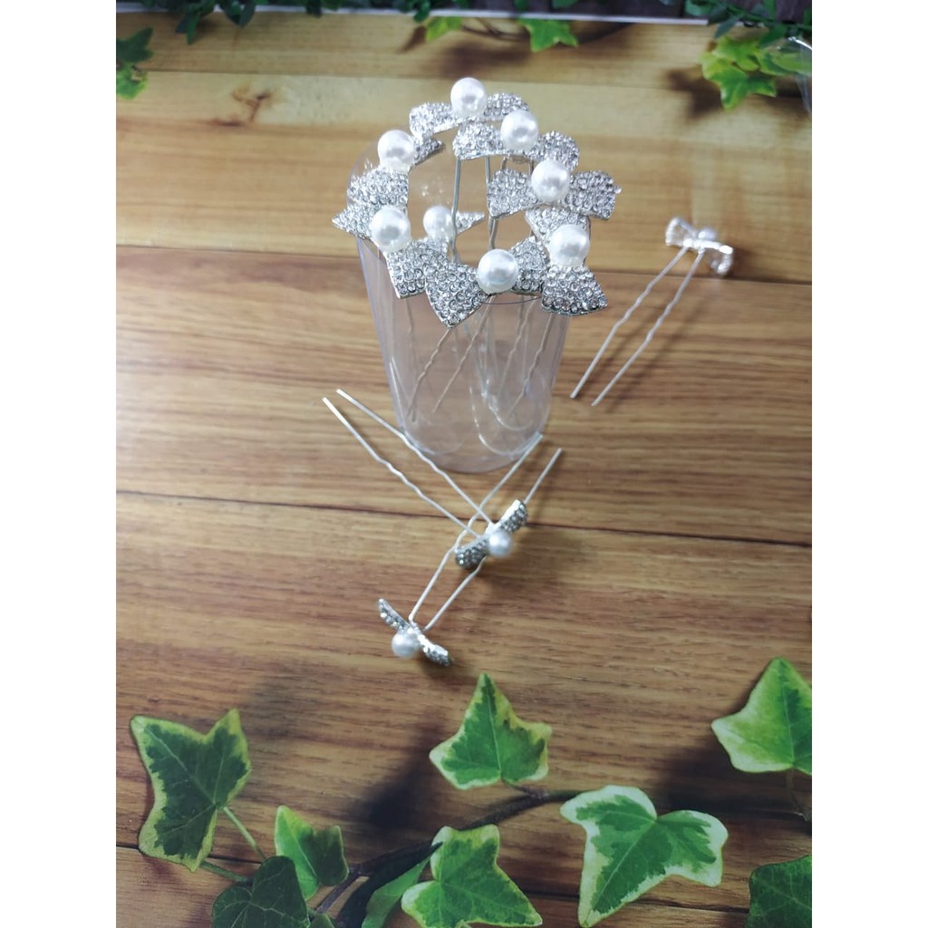 SATU Cucuk Hiasan rambut hair pin tusuk konde sanggul Pita mutiara silver Tokopelanginicer