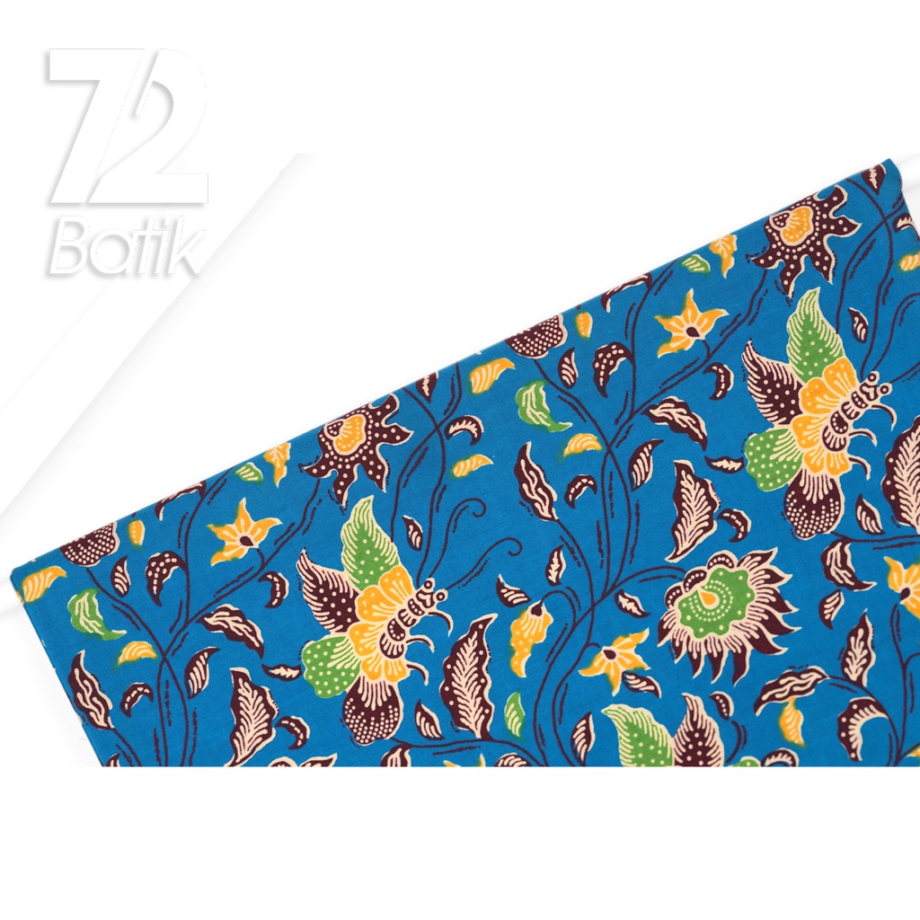 KAIN BATIK KATUN Premium Motif Kembang Kupu Warna Biru 723003 Cap 72IL Jarik Jarit Samping Kebat Panjang Batik Katun Modern Premium Bahan Seragam Batik Pernikahan Kantor Keluarga Murah Kamen Jadi Batik Bali Lembaran