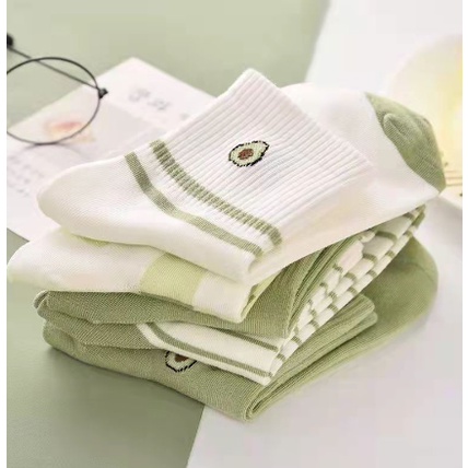 Kaos Kaki Wanita Motif Hijau Fashion Korea Women Sock Import Murah