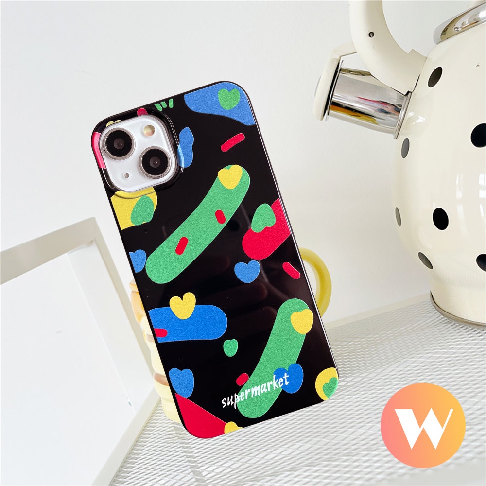 IPHONE Permen Glossy Lembut Tpu Ponsel Cover Kompatibel Untuk Iphone11 13 12 14 Pro Max 8Plus XR 7Plus X XS Max SE 2020warna Warni Art Pigmen Cinta Hati Shockproof Case