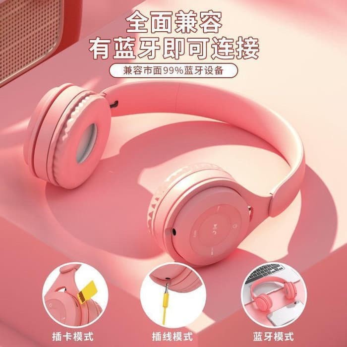 Headphone Extra Bass Wireless Y08 Macaron Bluetooth Headphone