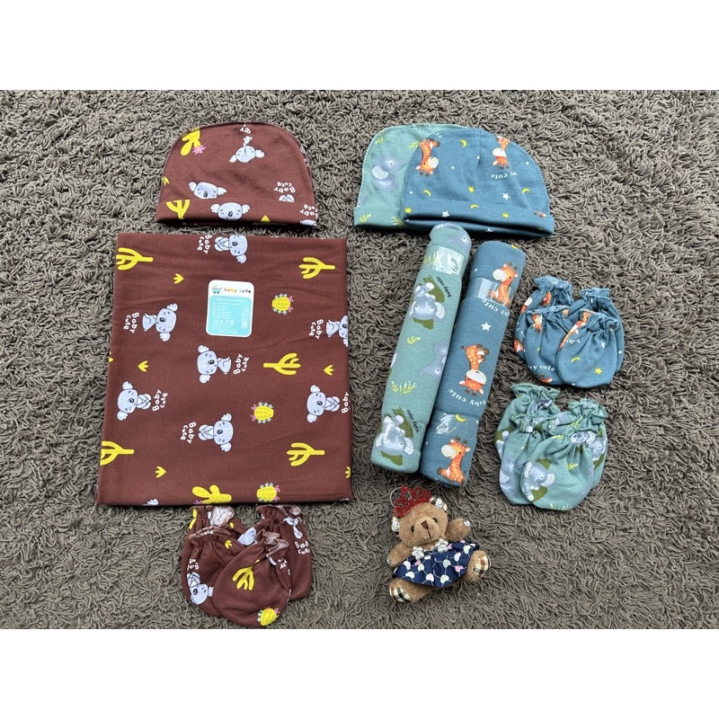 Paket set swaddle Motif selimut alas stroller alas tidur bayi bedong perlengkapan bayi Topi bayi Sarung tangan bayi Newborn SNI promo 9.9