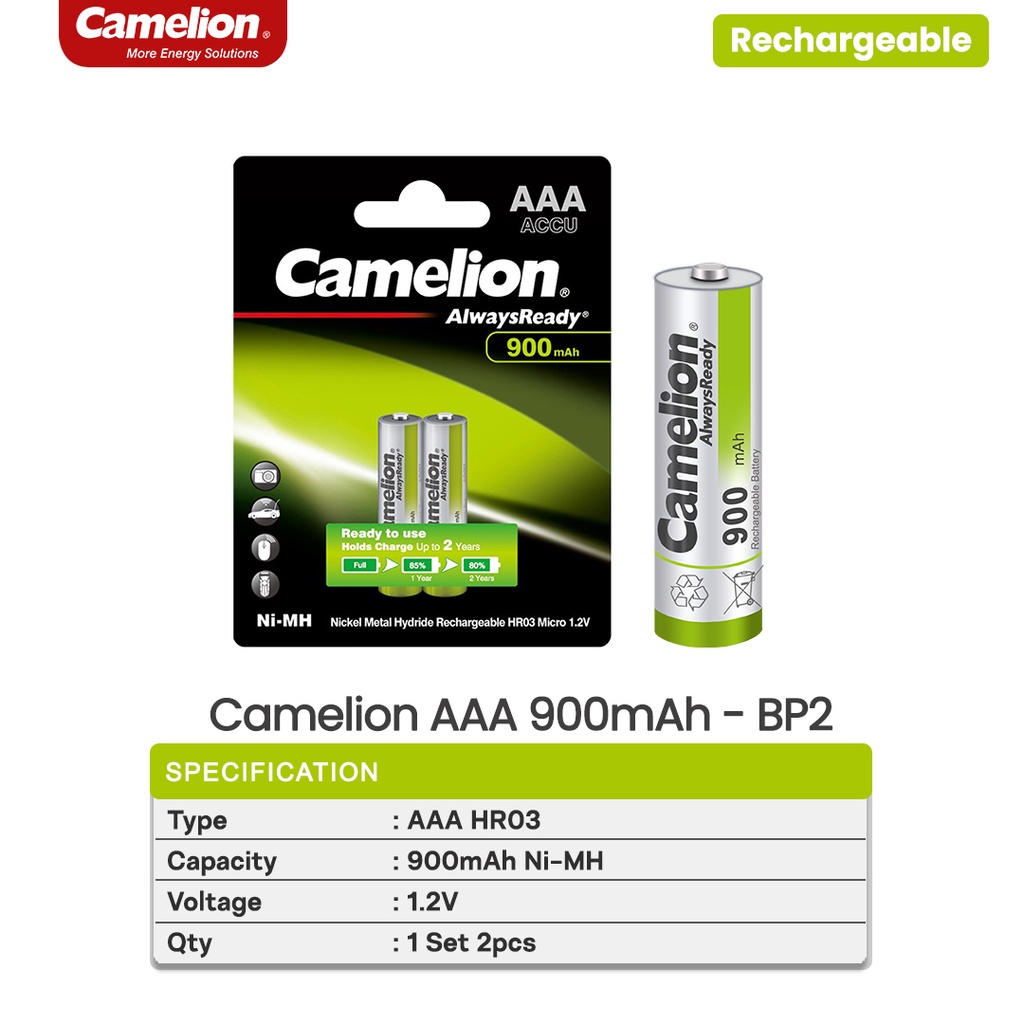 Camelion Rechargeable Battery Charger AAA Baterai Cas A3 Batere 900mAh