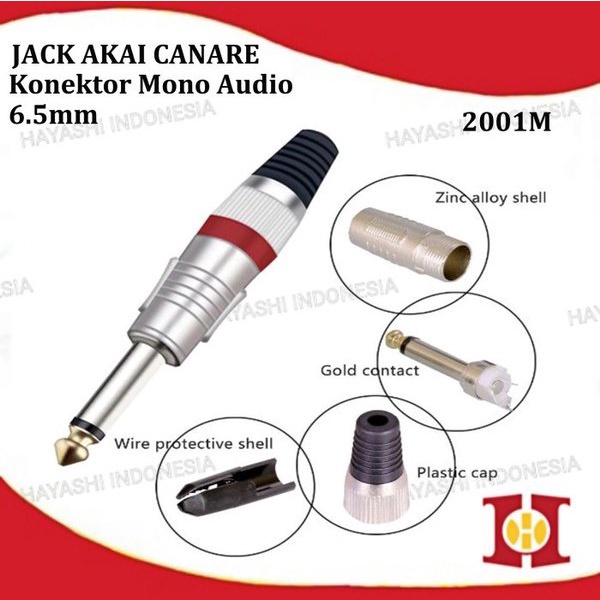 Jack Akai 6.5mm Mono Stereo Canare Audio Jeck Mic Jek Konektor Gitar