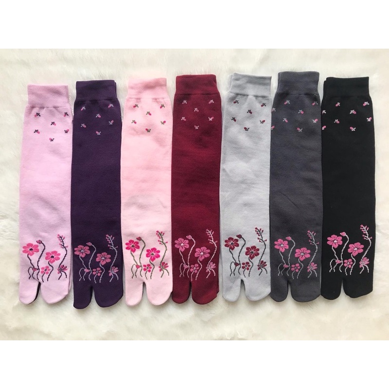 NOKEMAS 12 Pasang Kaos Kaki Jempol Nylon Motif Bunga Ceria