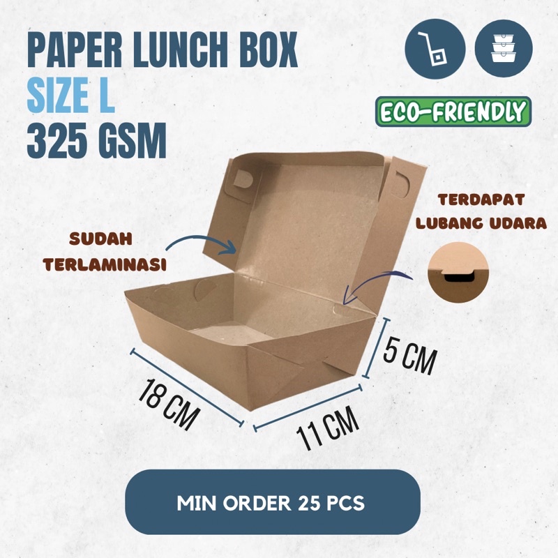Paper Lunch Box Kraft L Kotak Makan Takeaway 325 GSM
