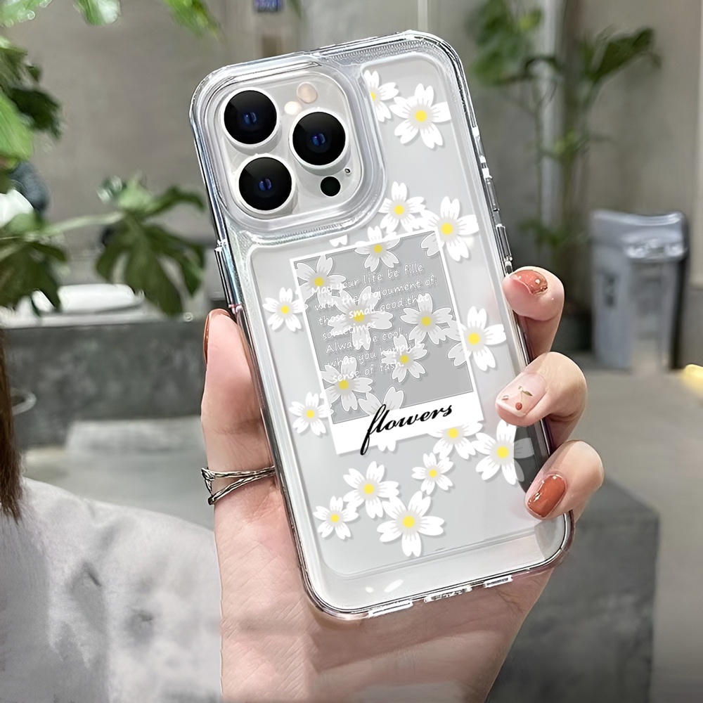 IPHONE Putih Bunga Transparan Ponsel Case Transparan Kompatibel Untuk Iphone14 13 12 11 Pro XS Max X XR 7 8 Plus Lembut Shockproof Casing TPU Cover