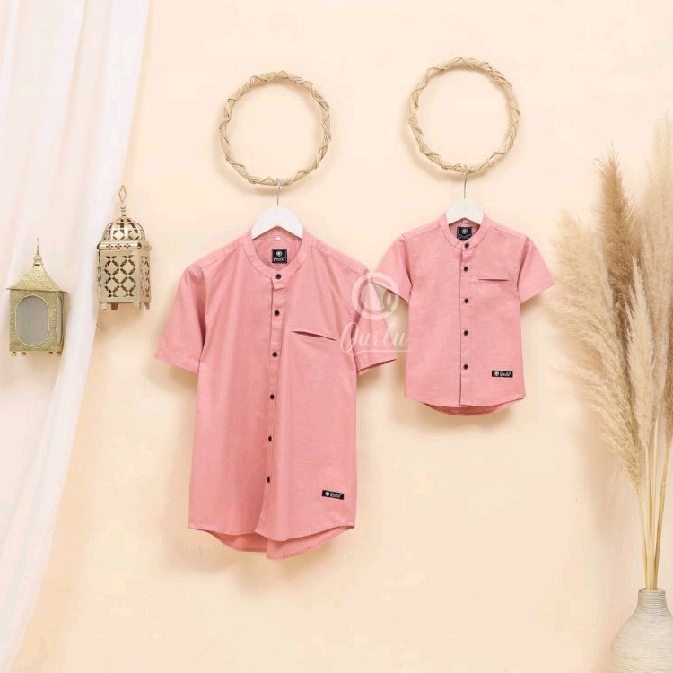 Qurlu - Kemeja Koko Dewasa/Anak warna BLUSH PINK (baju couple ayah dan anak laki-laki) Baju Koko Pria