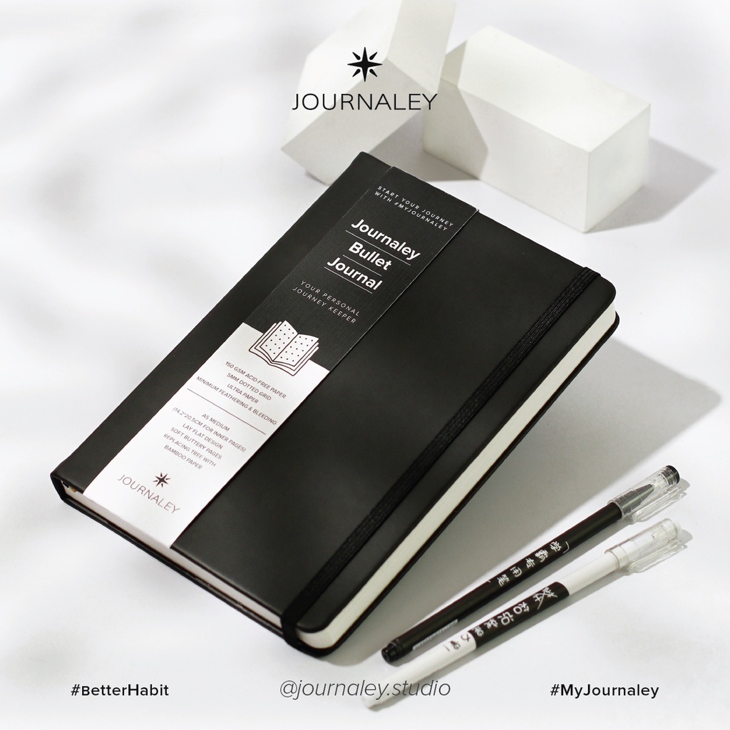 

Journaley Bullet Journal Notebook Planner Journaling Book A5 150 gsm Dotted Agenda Diary Aksesoris | Onyx Night