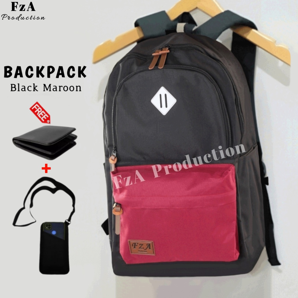 Tas Ransel Punggung Distro Casual Pria Wanita / Tas Ransel Laptop Original - FzA FREE Dompet Sakko HP