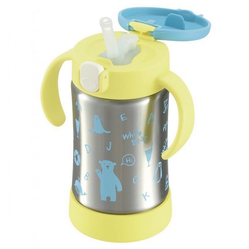 RICHELL TLI STAINLESS STRAW BOTTLE MUG 300ML YELLOW