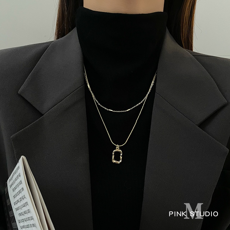 Kalung Rantai Klavikula Lapisan Ganda Gaya Korea Untuk Aksesoris Sweater Wanita