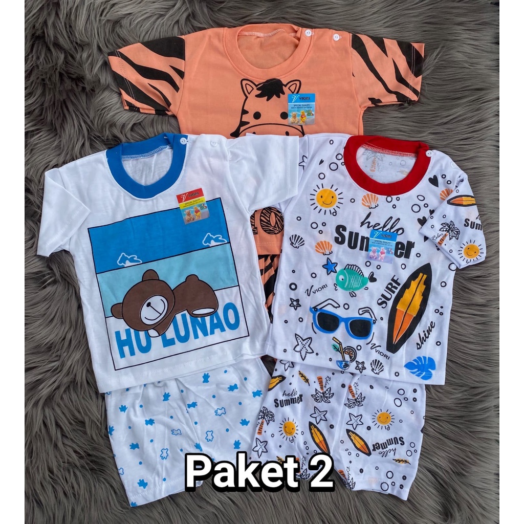 PAKETAN HEMAT (3) (random) stelan baju bayi lucu murah PENDEK 3-18 BULAN 3 pcs