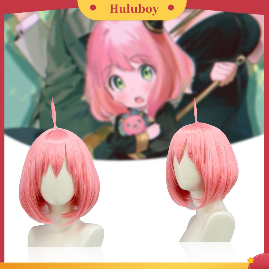 Rambut Palsu Cosplay Model Pendek Warna Pink Bahan Serat Sintetis