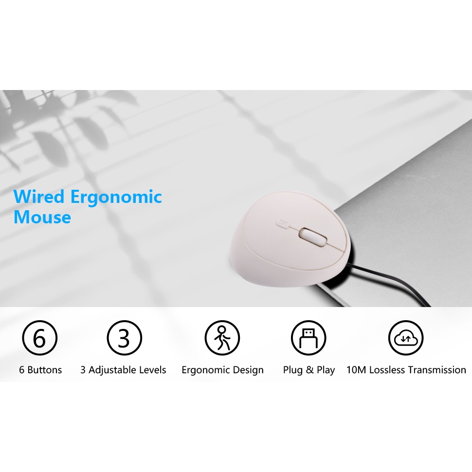 Bhite Mouse Vertikal Kabel Mouse Ergonomis Mouse Gaming Adjustable DPI 800-1200-1600 Mouse Untuk PC Laptop