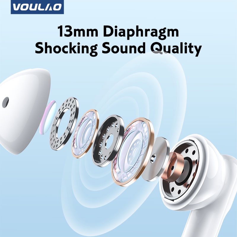 VOULAO TWS  Earphone  headset bluetooth 5.3 Wireless Gaming Earbuds HIFI Mendukung Android/IOS With Microphone HIFI Stereo