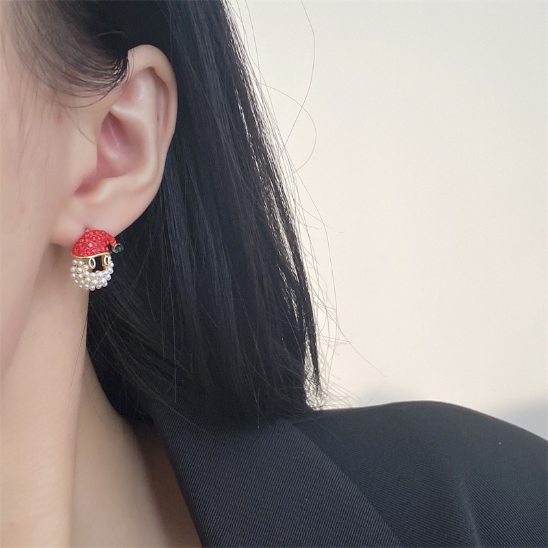 Anting Merah Santa Claus Unik Anting Merah Bermutu Tinggi Lucu Manis Bersih Merah Musim Gugur Musim Dingin Anting-Anting