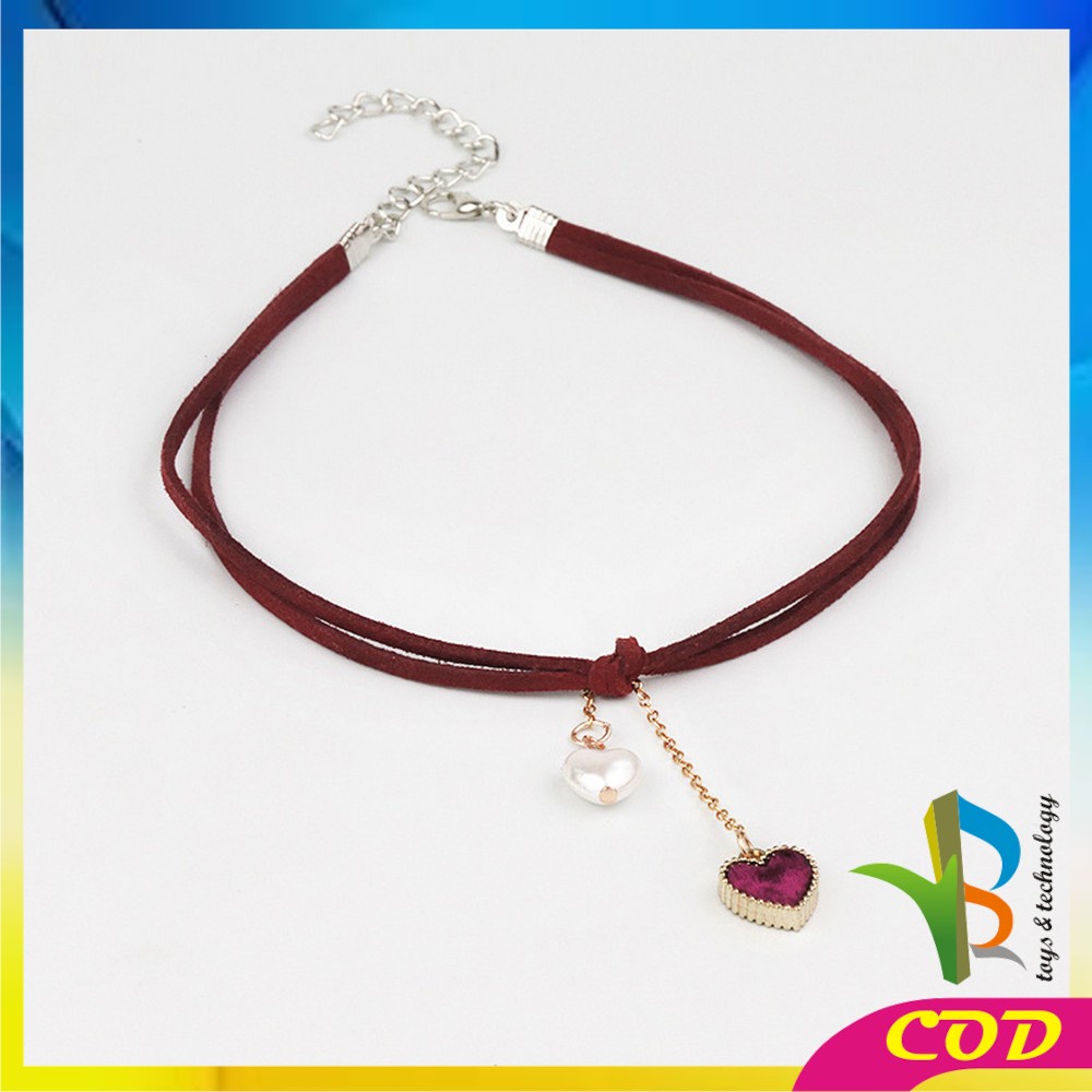 RB-K126 Kalung Choker Necklace Wanita Bentuk Love Mutiara Korean Style / Kalung Aksen Mutiara Aksesoris Wanita Import