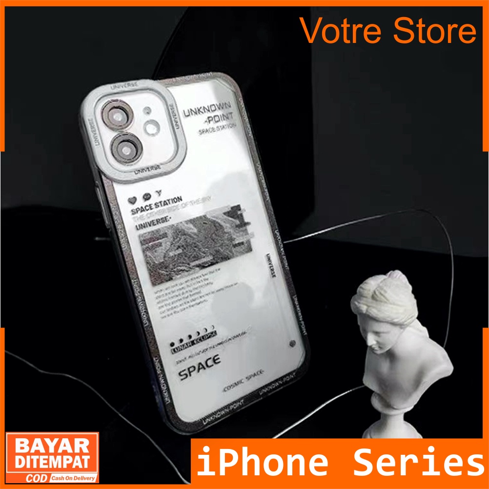 Case iPhone X XS XR 11 12 Pro 12 Pro Max Casing Silikon Space Station Estetic Pelindung Kamera Premi