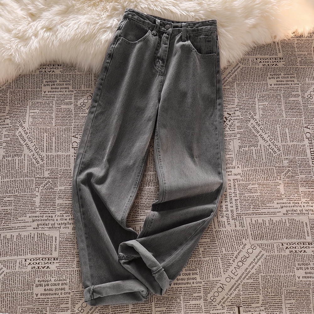 Kulot Jeans Wanita Kelabu hitam / Highwaist Loose Straight Celana Jeans Wanita (Realpict)