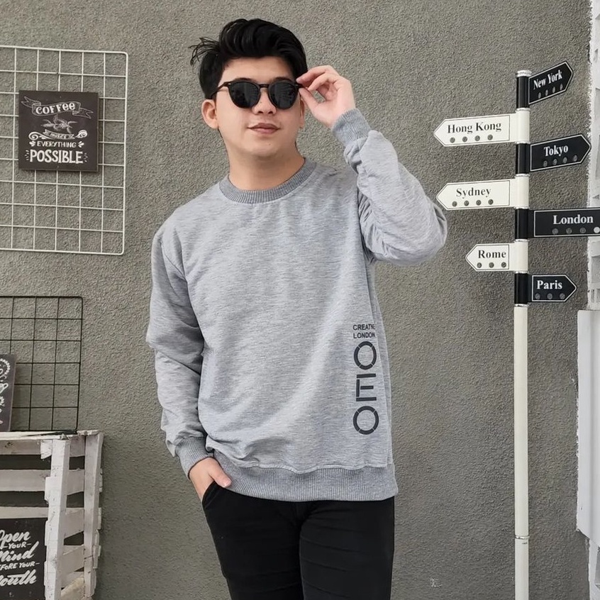 Sweatshirt Motif Tulisan OEO Basic Cewek Cowok Gaya Casual Simple