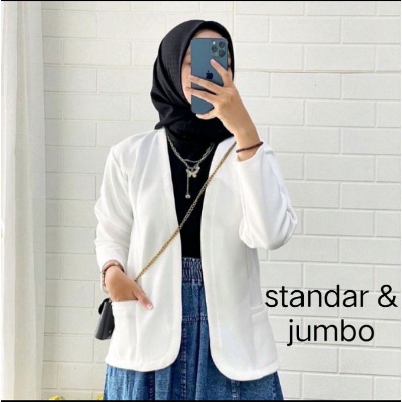 FLO SCUBA BLAZER PREMIUM / BLAZER LONG WANITA / WARNA HITAM PUTIH LIME MOCCA FUSHIA / MONOCHROME FAS