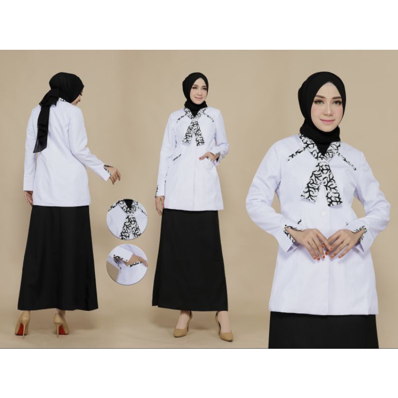 BLAZER PUTIH KOMBINASI BATIK STELAN / ATASAN FREE HIJAB