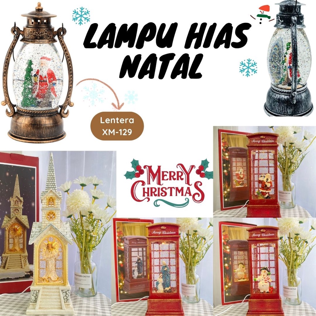 Lampu Pajangan Natal Snowball Kotak Dekorasi Musik Natal Lampu Lentera Chrismast santa Clause Glitter Hiasan Rumah