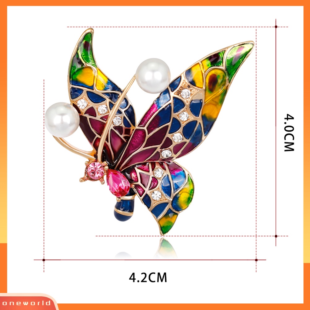 [WONE] Wanita Retro Multicolor Enamel Faux Pearl Antennae Butterfly Bros Pin Perhiasan