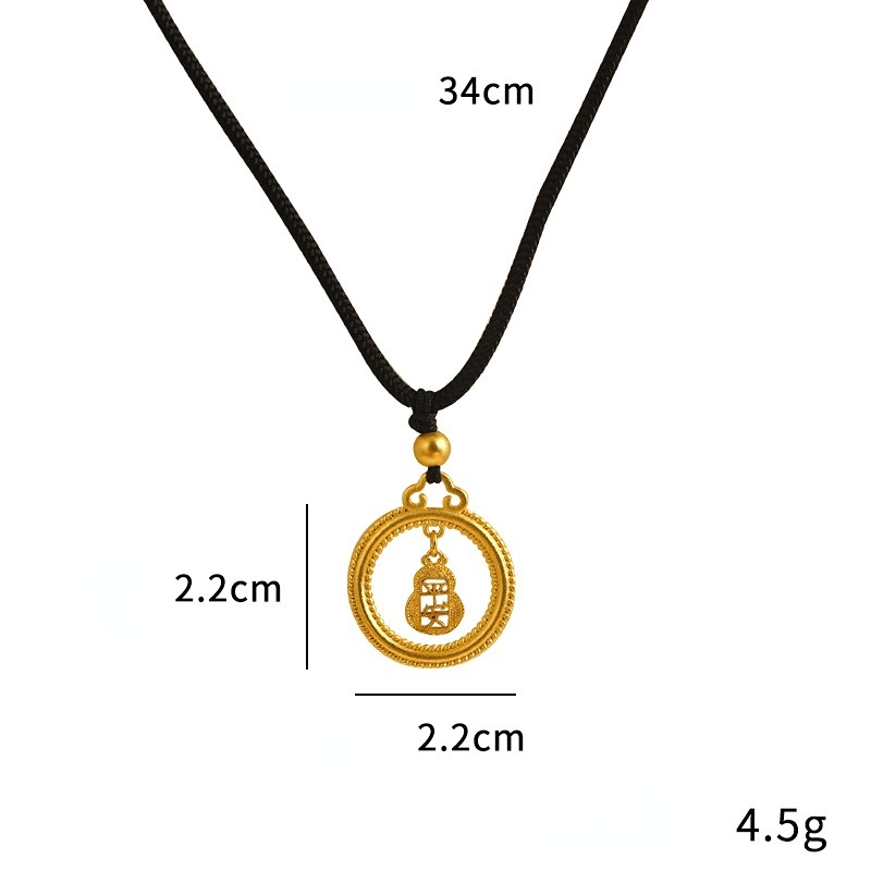 Goldkingdom Perhiasan Fashion Emas Asli Kadar 375Bangkok Aksesoris Ready Stock Lapis Emas Calabash Peace Cincin Kalung Wanita Bisa Tarik Adjustable Tali Hitam