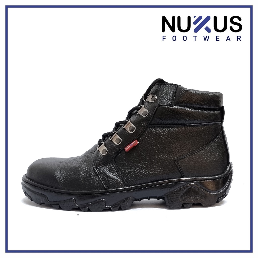 Nukus Sepatu Pria Safety Boots Kulit Sapi Asli Hitam - D04