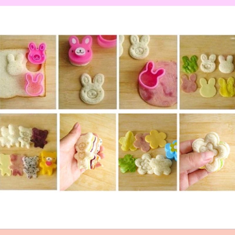 Cetakan Makanan SET 4Pcs Cetakan roti/nasi karakter hello kitty beruang mobil sandwich CETAKAN ROTI TAWAR KARAKTER SANDWICH MOLD POTONGAN ROTI CETAKAN PEMOTONG Roti