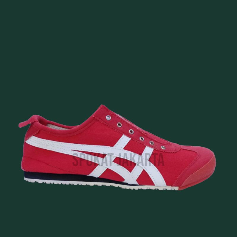 Sepatu Onitsuka Slip On merah lis putih