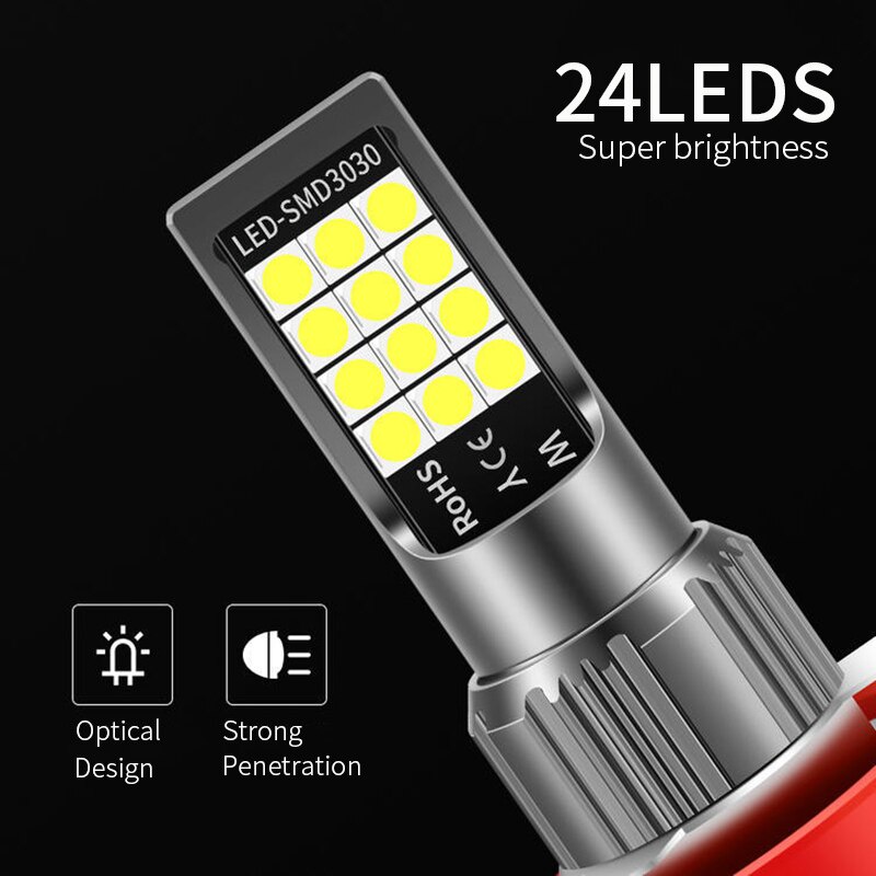1Pcs 【LED】 Lampu LED Putih H11  Two Color 24SMD untuk Headlight / Fog lamp Mobil Lampu Depan 3030 SMD 12-24V Anti Kabut Untuk Mobil