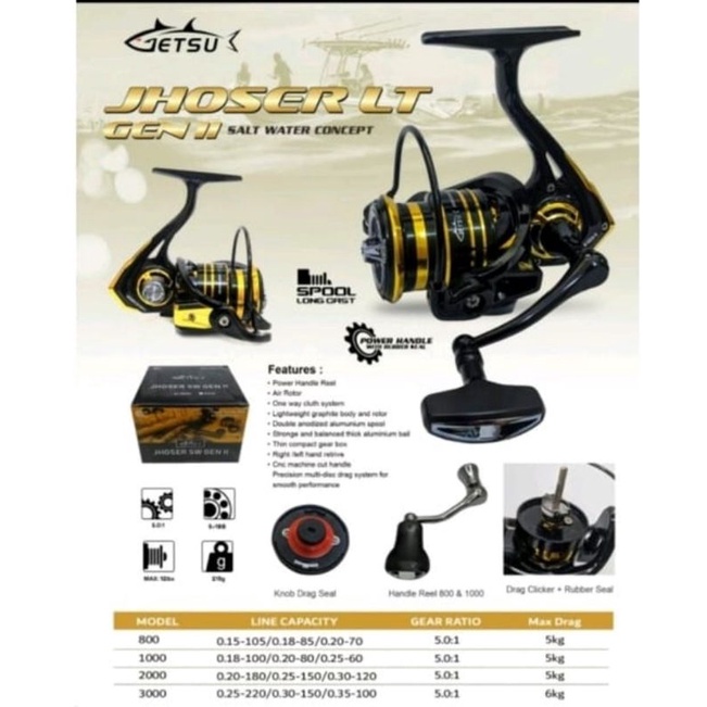 Reel Power Handle Saltwater Getsu Jhoser LT SW 800 1000