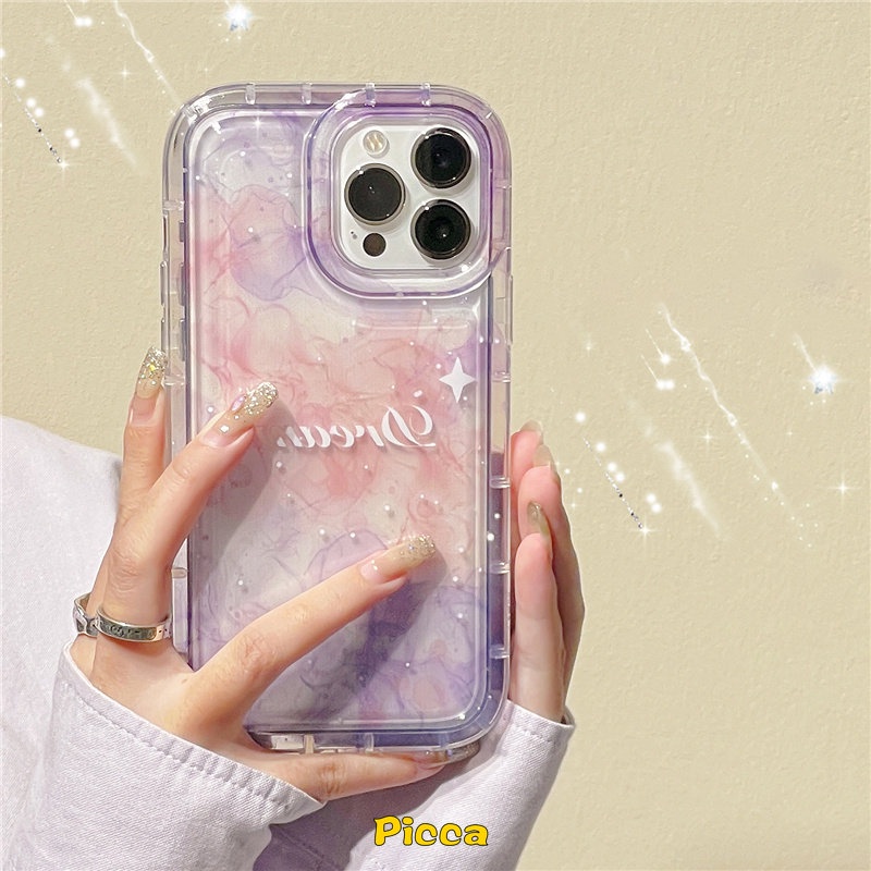 IPHONE Fantasi Tinta Lukisan Langit Berbintang Bintang Bulan Airbag Phone Case Kompatibel Untuk Iphone11 14 13 12 Pro MAX XR 78 6 6S Plus X XS MAX Bening Lembut TPU Shockproof Back Cover